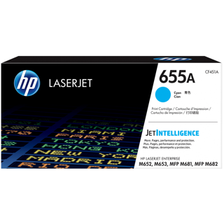 HP 655A Cyan Original LaserJet Toner CrtgLJC MFP M681/MFP M682/M652/M653 CyanCrtg