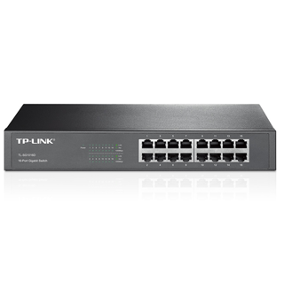 Tplink 16-port Gigabit Switch,16 10/100/1000M RJ45 ports,1U 13-inch rack-mountable steel case